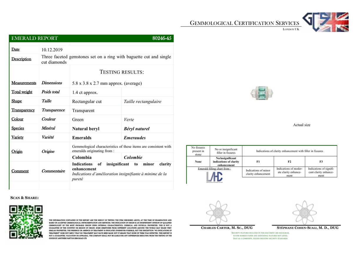 Antique Art Deco, 1930s, platinum, Colombian emerald and diamond ring