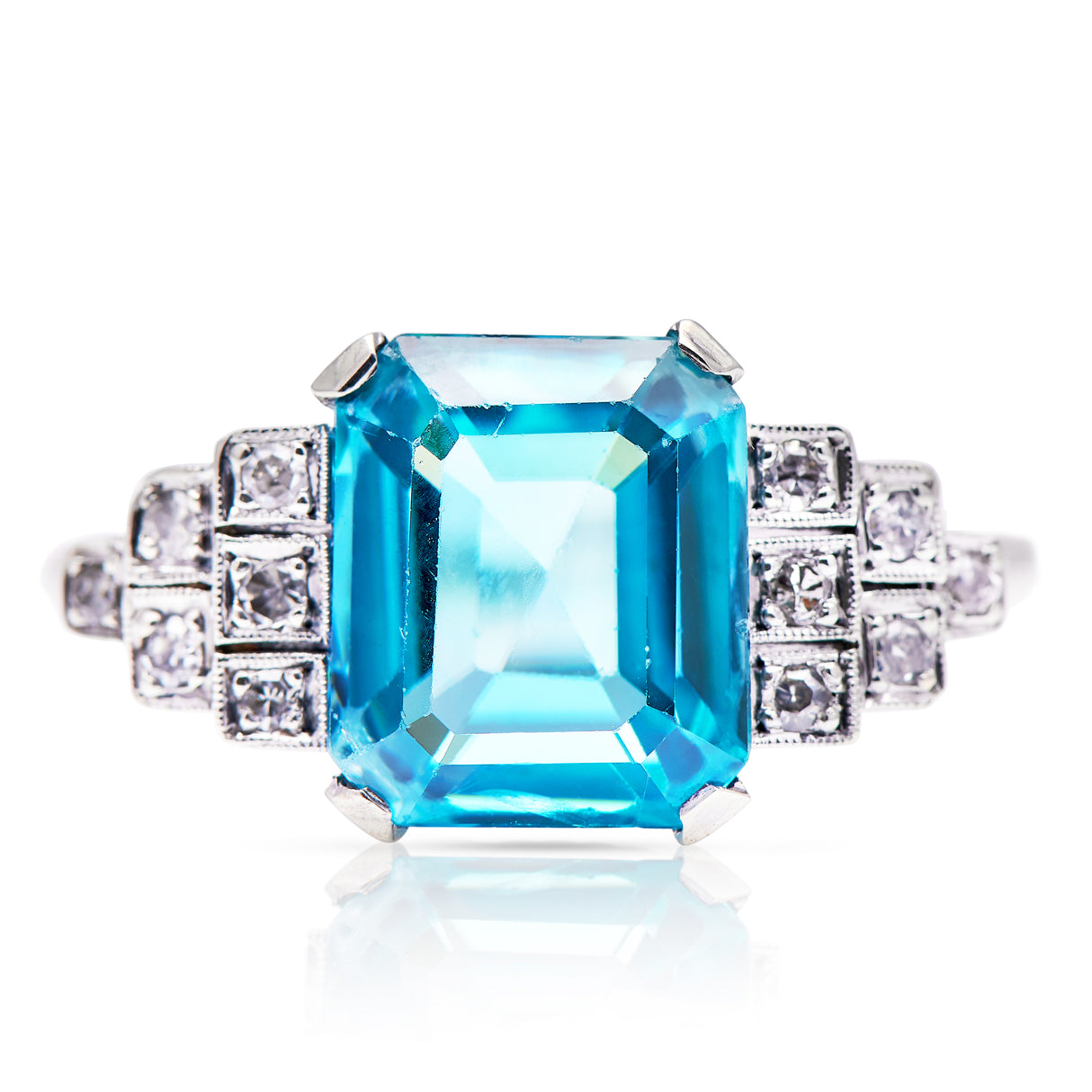 Zircon-Diamond-Art-Deco-Boutique-Jewllery-Ring-Vintage-Platinum-Geometric