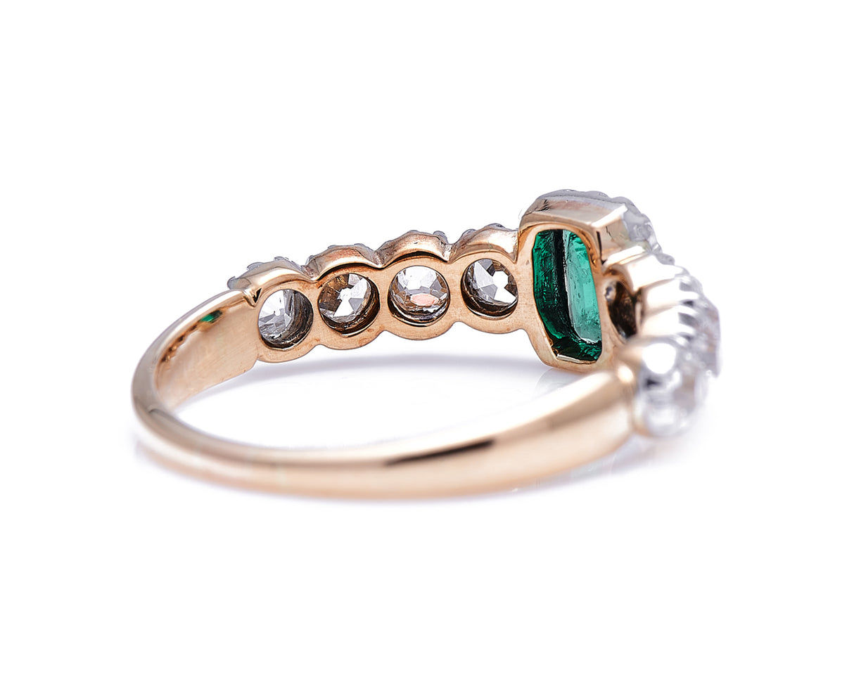 Early Victorian, 18ct gold, silver, emerald and diamond ring
