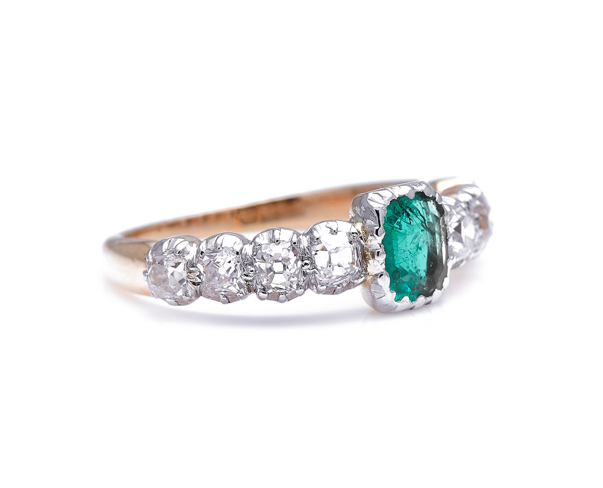 Early Victorian, 18ct gold, silver, emerald and diamond ring