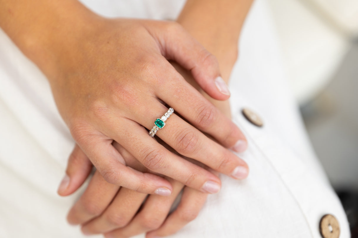 Early Victorian, 18ct gold, silver, emerald and diamond ring