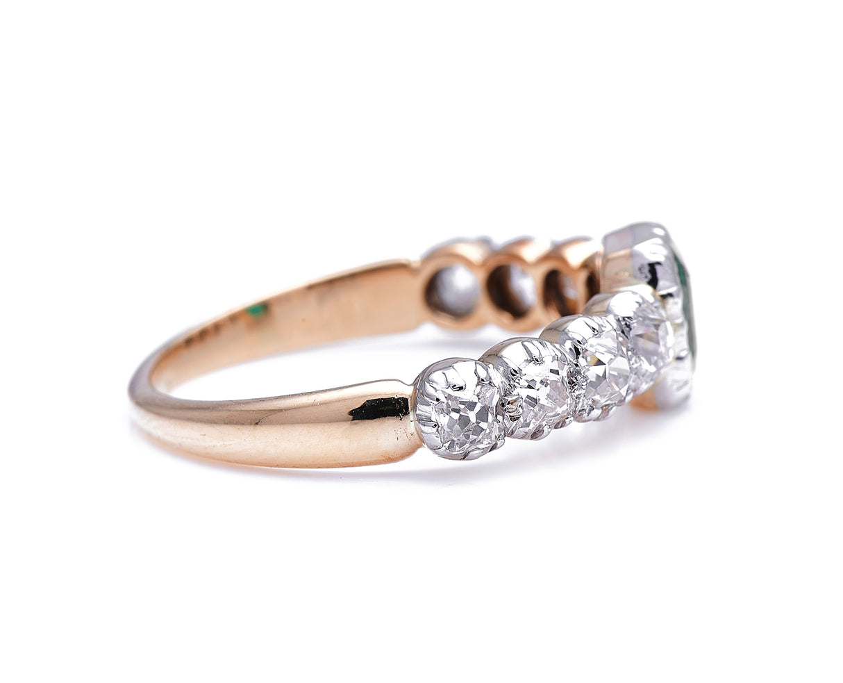 Early Victorian, 18ct gold, silver, emerald and diamond ring