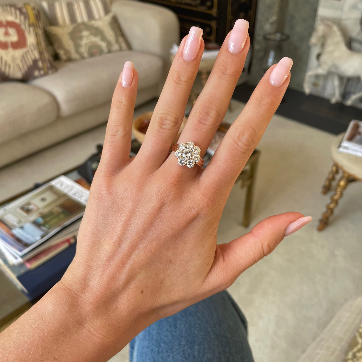 Edwardian, diamond daisy cluster ring