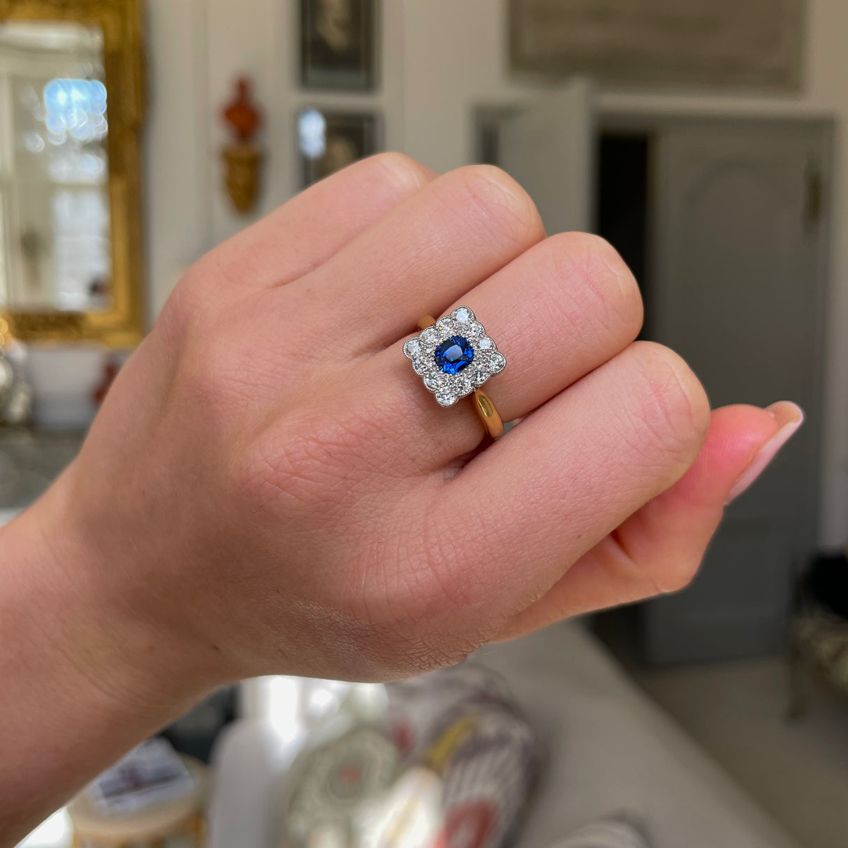 Edwardian, sapphire & diamond cluster ring