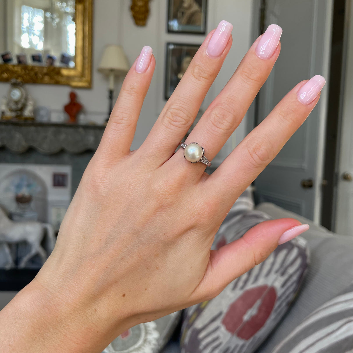 Belle Époque, natural pearl & diamond ring