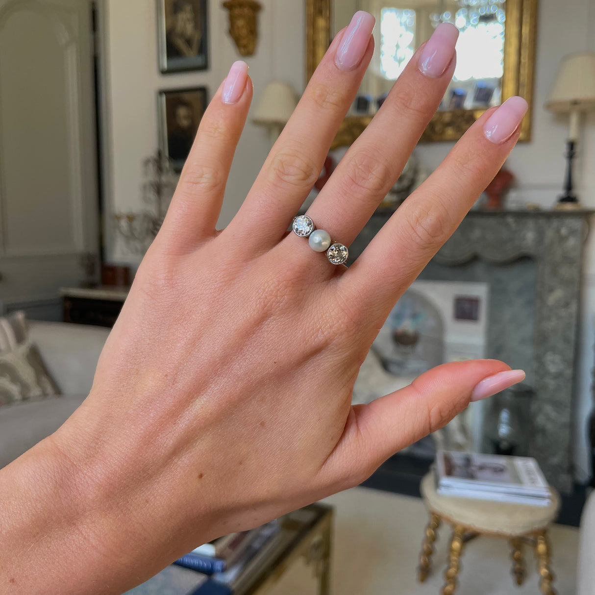 Edwardian, 18ct gold platinum, natural pearl and diamond ring