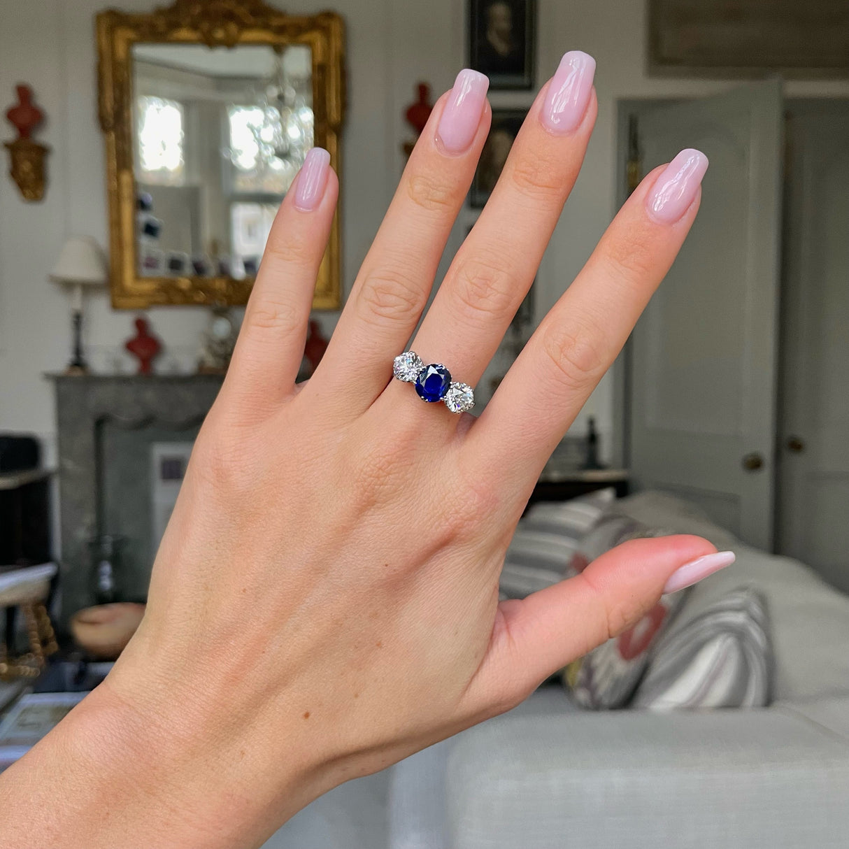 Edwardian, sapphire & diamond three-stone ring