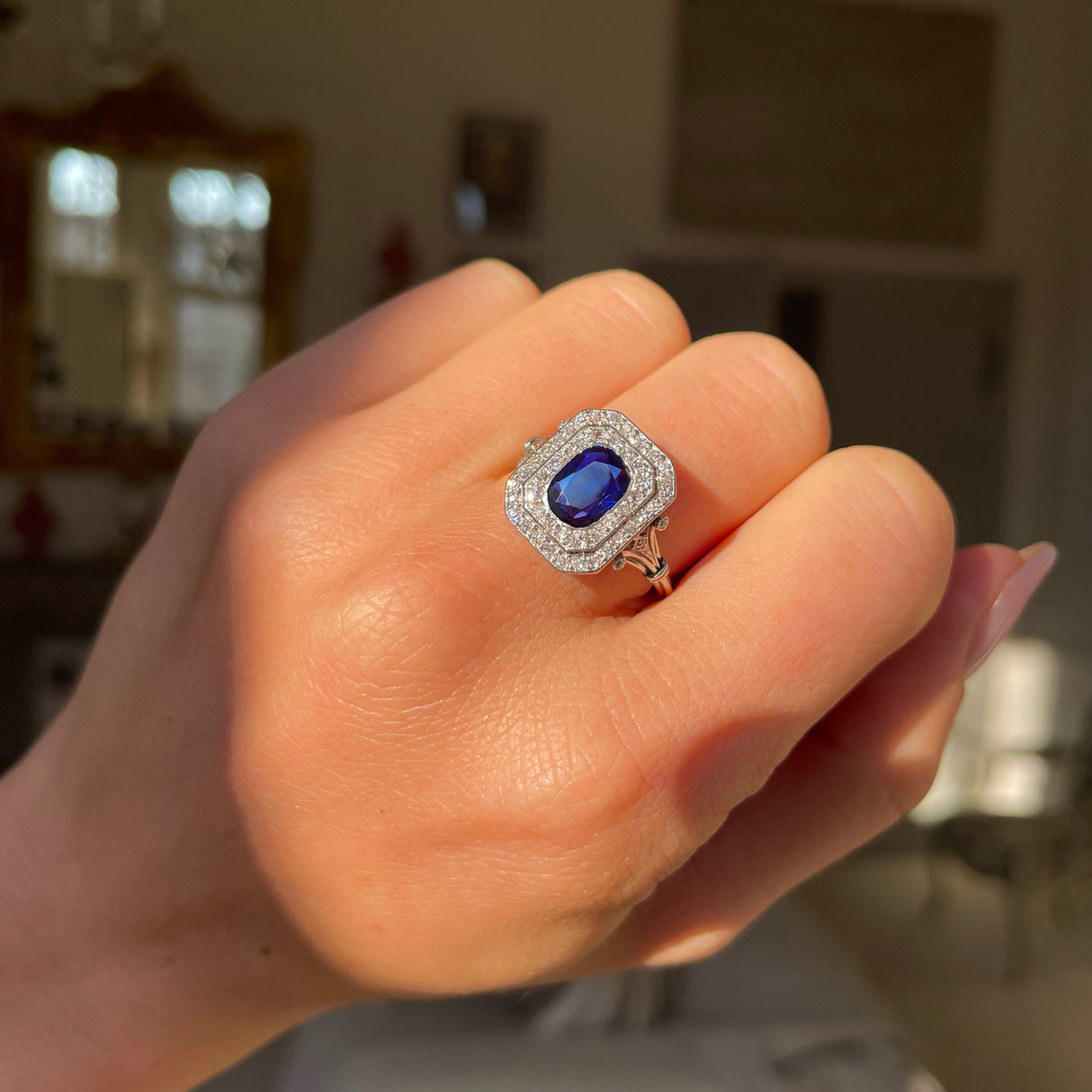Beautiful design | Edwardian, sapphire & diamond cluster ring