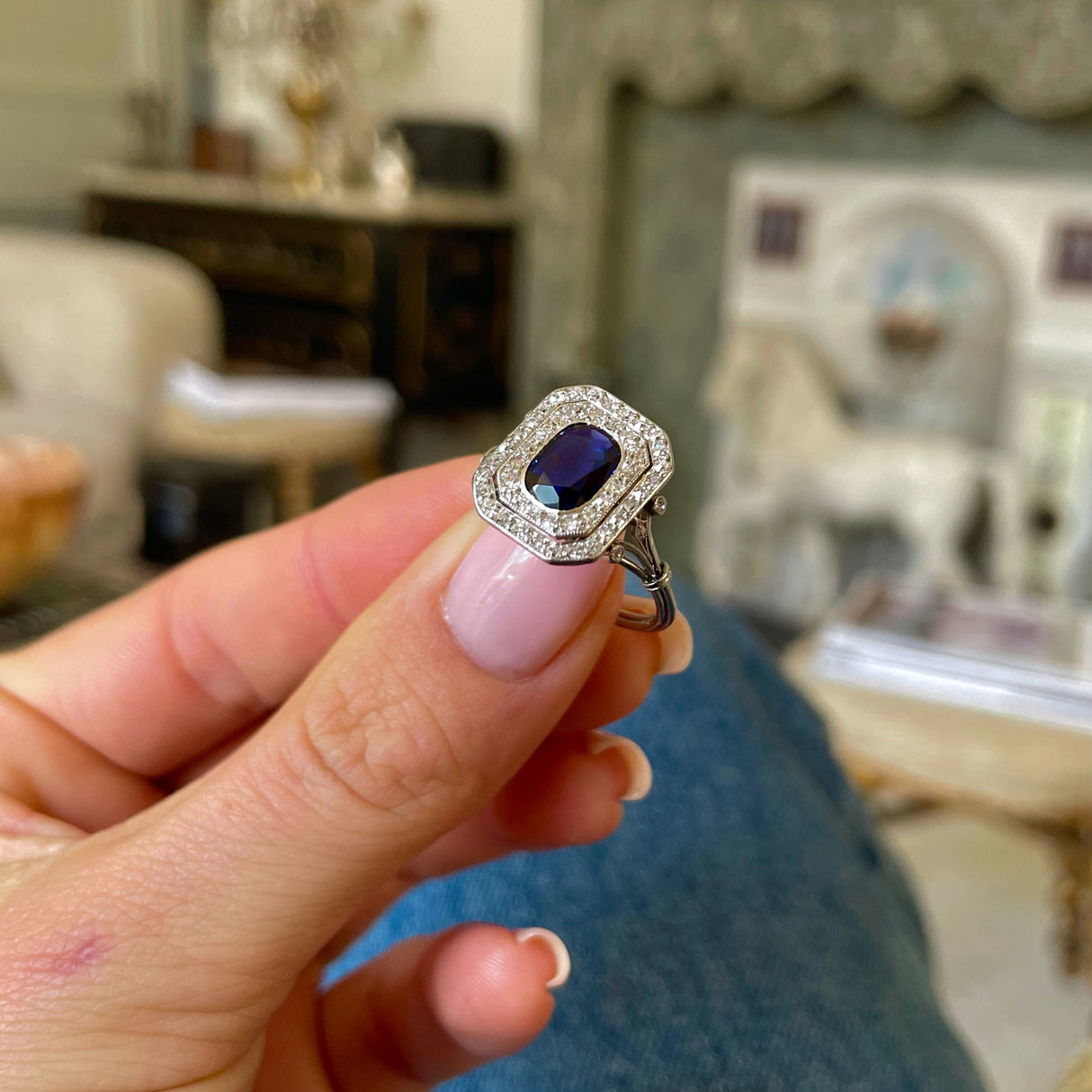 Beautiful design | Edwardian, sapphire & diamond cluster ring