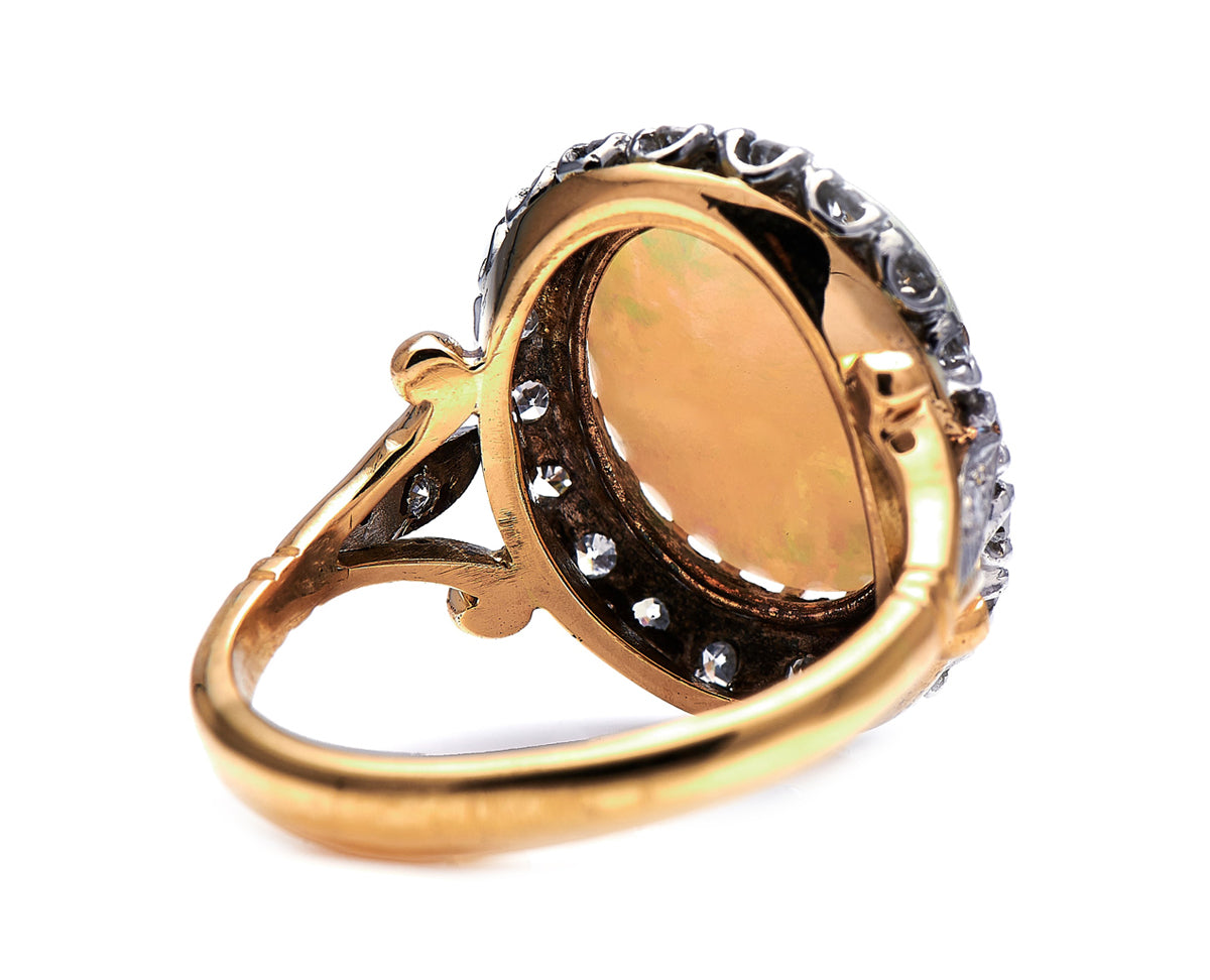 Edwardian, 18ct Gold, Australian Opal and Diamond Cluster Ring |Antique Ring Boutique | Vintage Jewelry |Untreated Gemstone Rings | Antique Engagement Rings | Art Deco Rings | Antique Rings | Antique Jewellery Company
