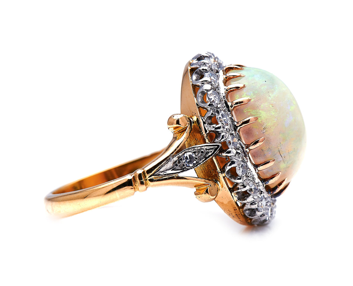 Edwardian, 18ct Gold, Australian Opal and Diamond Cluster Ring |Antique Ring Boutique | Vintage Jewelry |Untreated Gemstone Rings | Antique Engagement Rings | Art Deco Rings | Antique Rings | Antique Jewellery Company