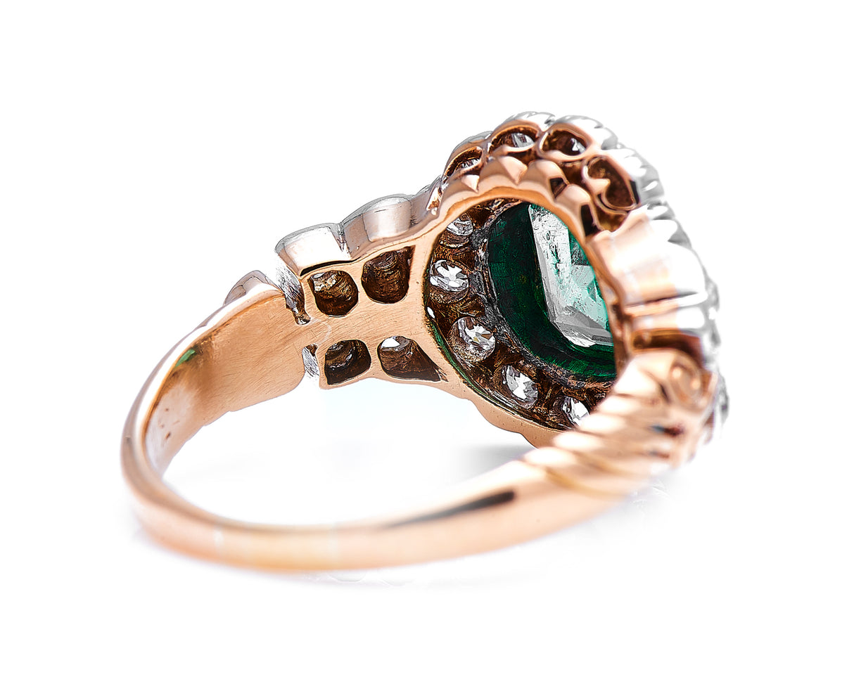 Edwardian, 18ct gold, garland style, emerald and diamond ring