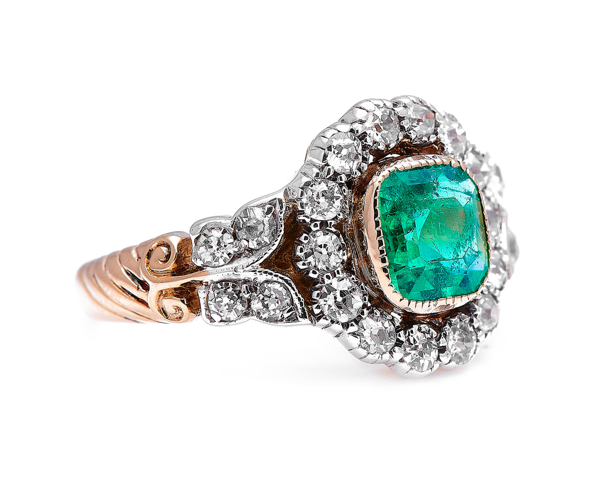 Edwardian, 18ct gold, garland style, emerald and diamond ring