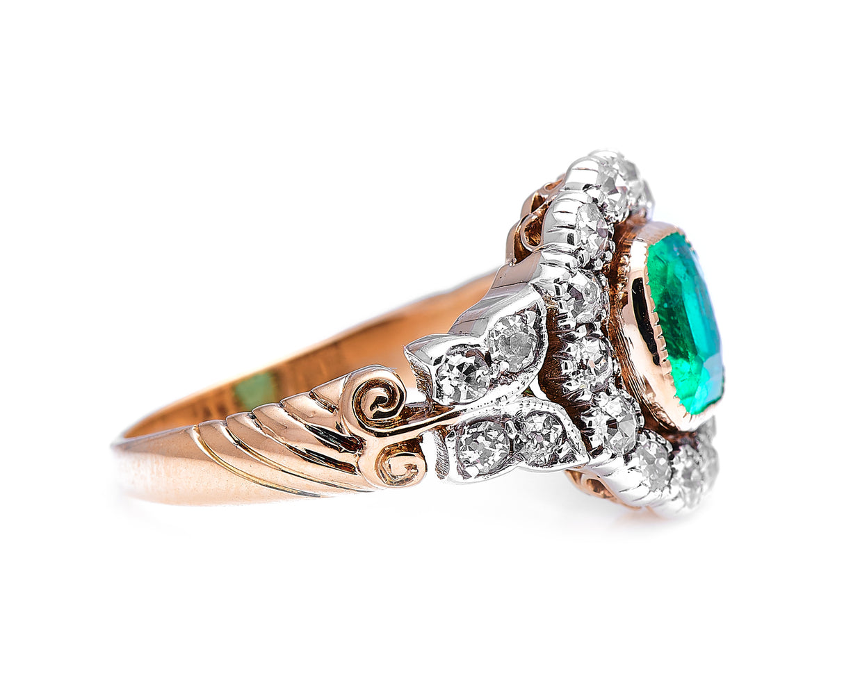 Edwardian, 18ct gold, garland style, emerald and diamond ring