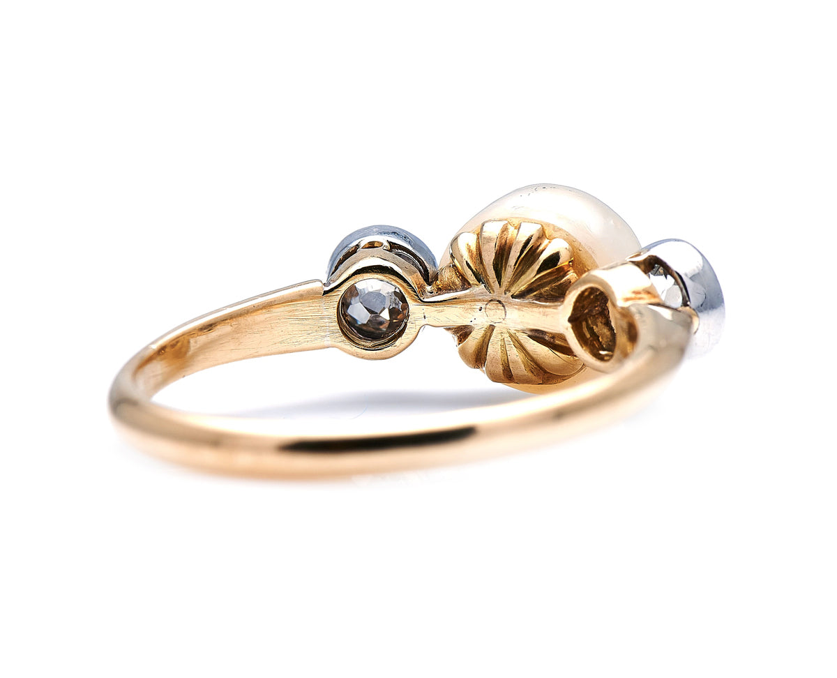 Edwardian, 18ct gold, natural pearl and diamond ring