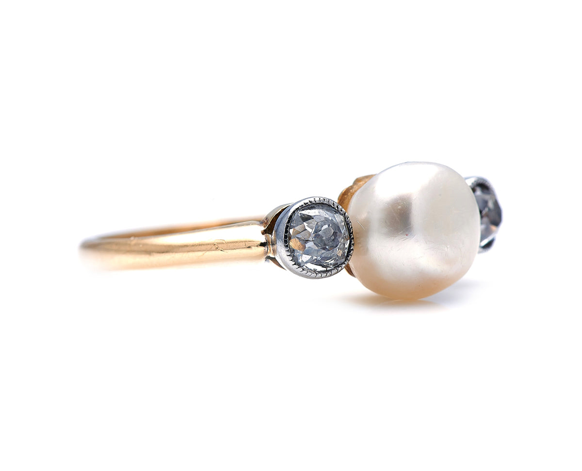 Edwardian, 18ct gold, natural pearl and diamond ring