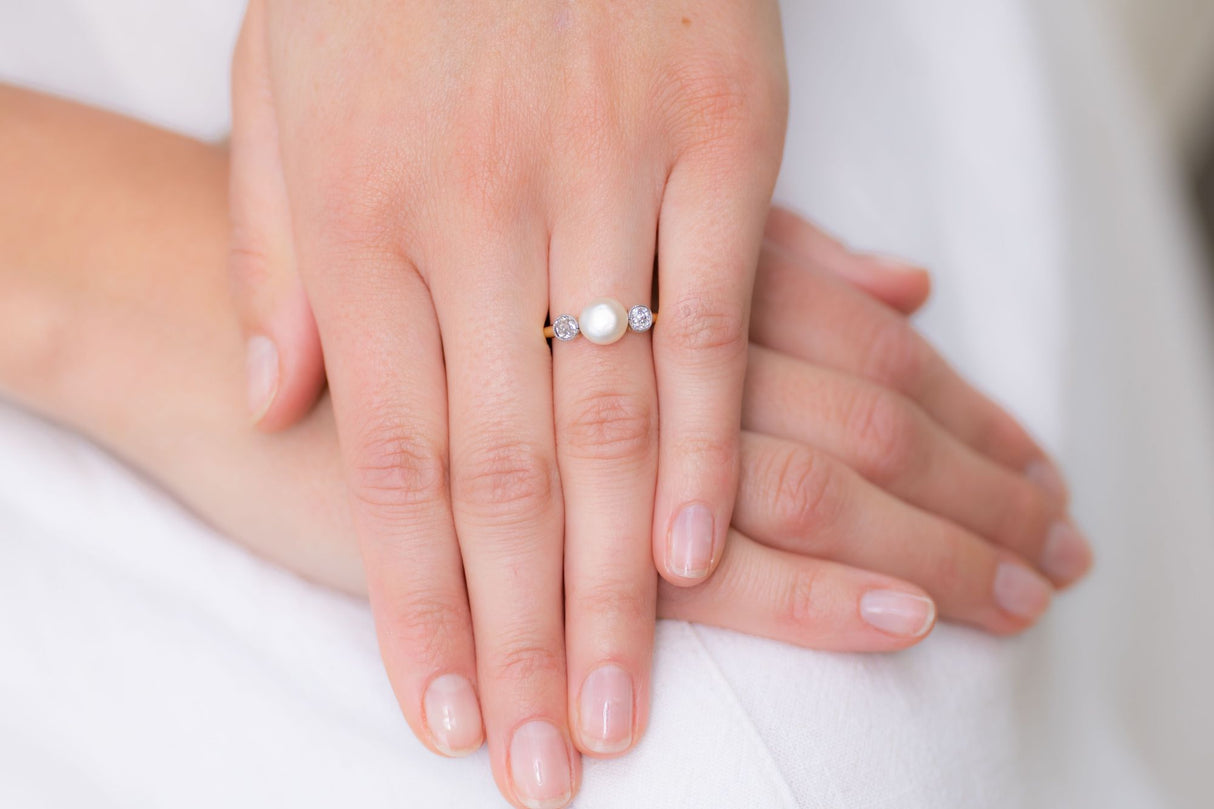 Edwardian, 18ct gold, natural pearl and diamond ring