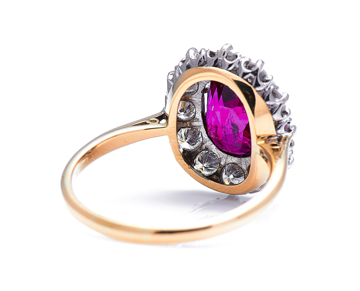 Edwardian, 18ct gold, rare 3ct ruby and diamond cluster ring