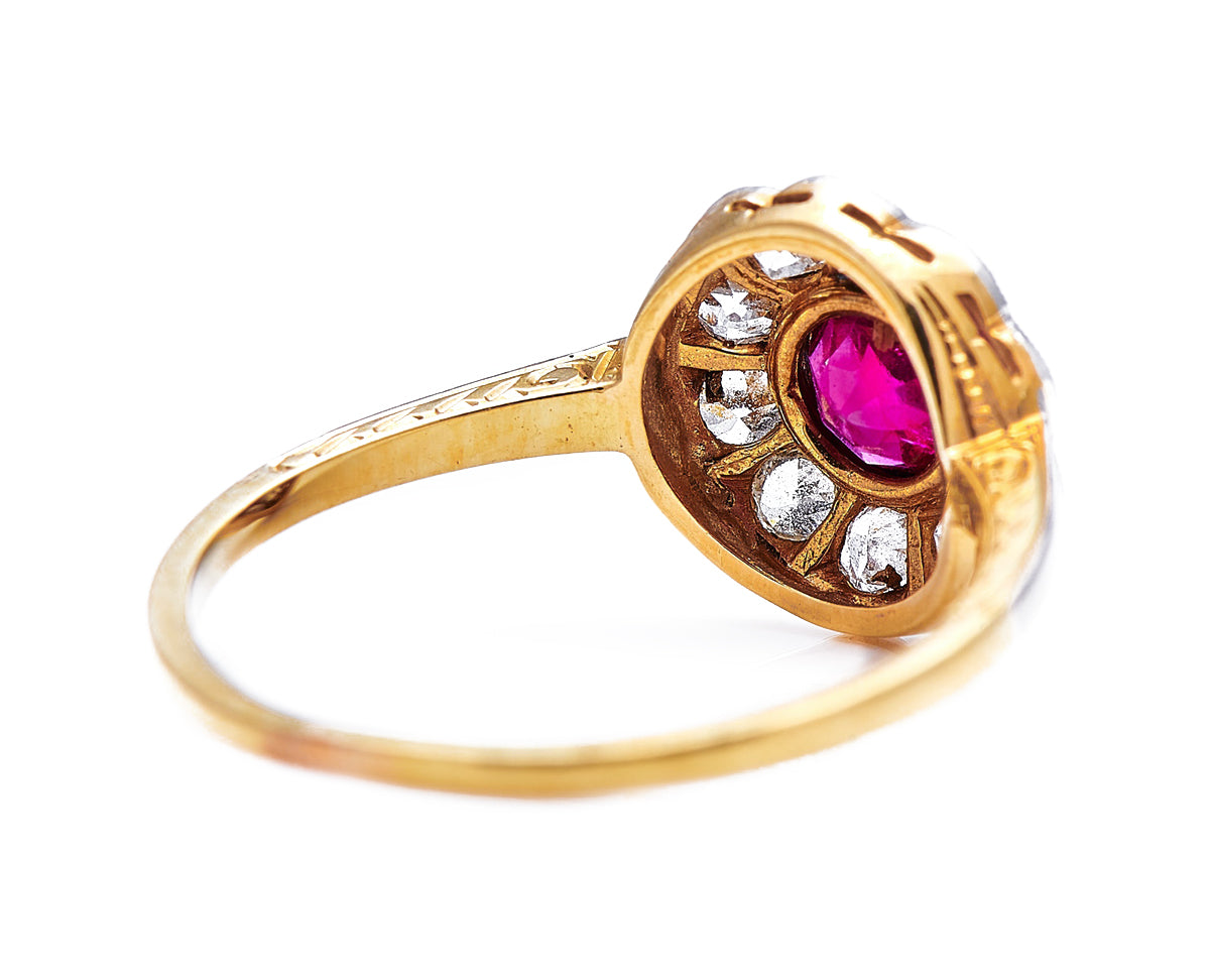 Edwardian, 18ct gold, ruby and diamond engagement ring