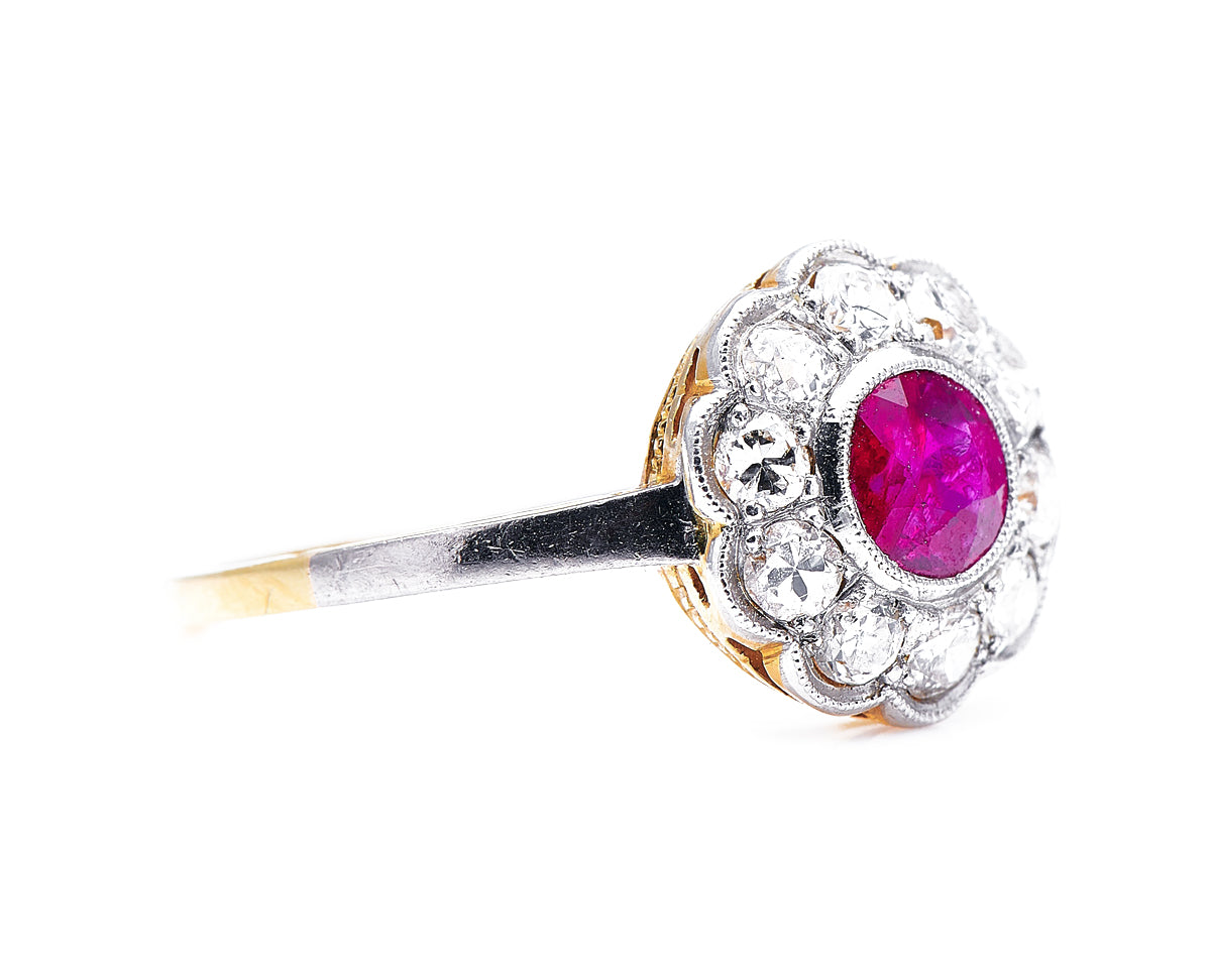 Edwardian, 18ct gold, ruby and diamond engagement ring