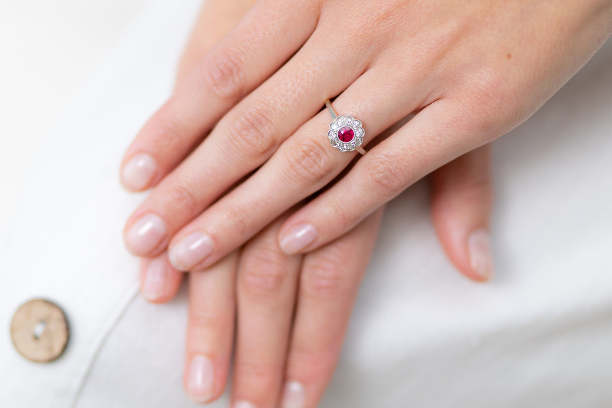Edwardian, 18ct gold, ruby and diamond engagement ring