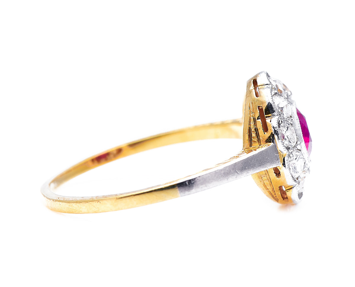 Edwardian, 18ct gold, ruby and diamond engagement ring