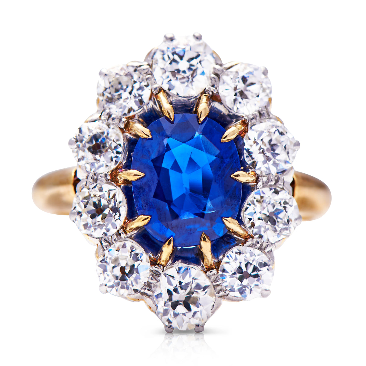 Antique, Edwardian sapphire and diamond engagement ring, 18ct yellow gold and platinum