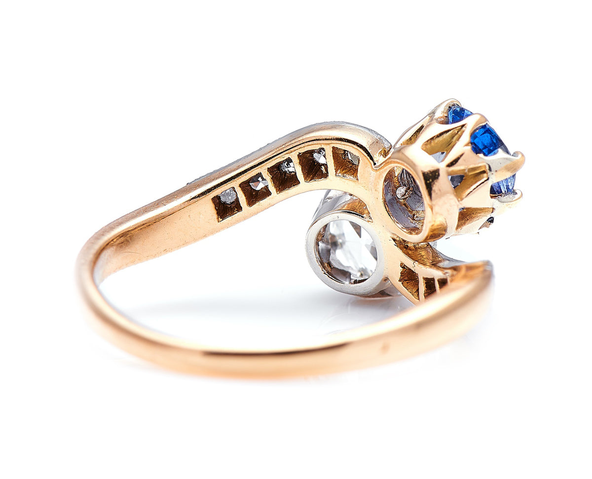 Edwardian, 18ct Gold, ‘Toi et Moi’ Sapphire and Diamond Ring Antique Ring Boutique | Vintage Jewelry |Untreated Gemstone Rings | Antique Engagement Rings | Art Deco Rings | Antique Rings | Antique Jewellery Company