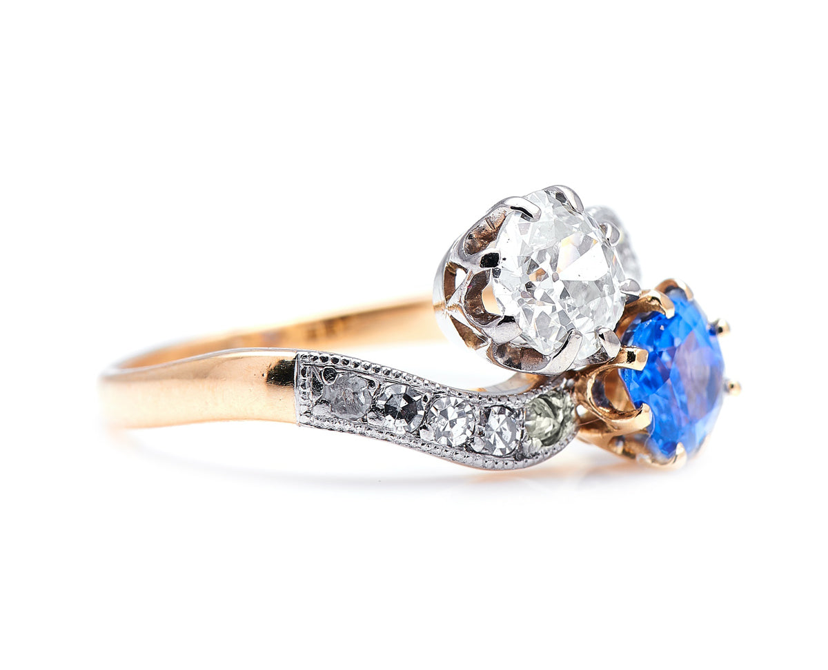 Edwardian, 18ct Gold, ‘Toi et Moi’ Sapphire and Diamond Ring Antique Ring Boutique | Vintage Jewelry |Untreated Gemstone Rings | Antique Engagement Rings | Art Deco Rings | Antique Rings | Antique Jewellery Company