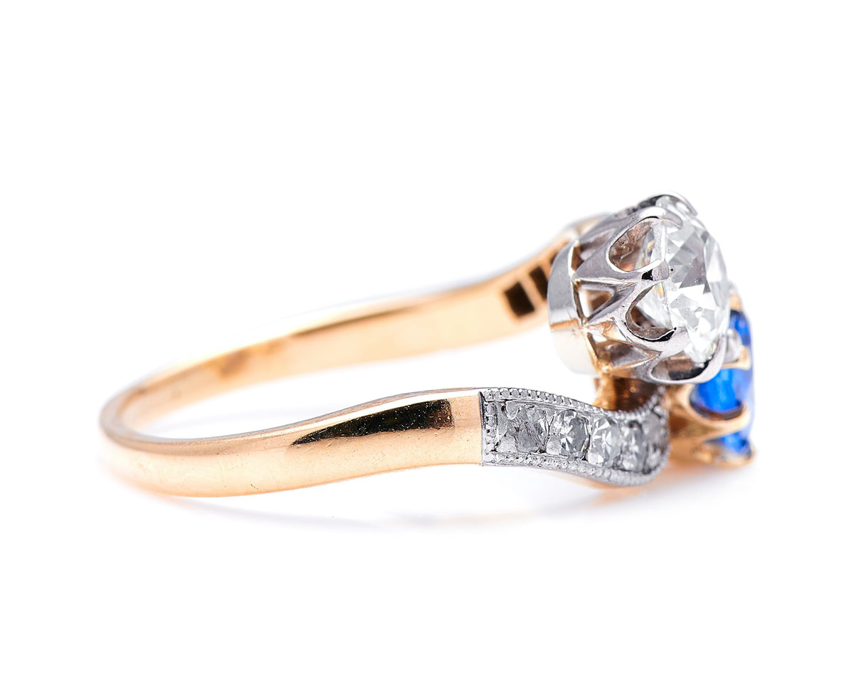 Edwardian, 18ct Gold, ‘Toi et Moi’ Sapphire and Diamond Ring Antique Ring Boutique | Vintage Jewelry |Untreated Gemstone Rings | Antique Engagement Rings | Art Deco Rings | Antique Rings | Antique Jewellery Company