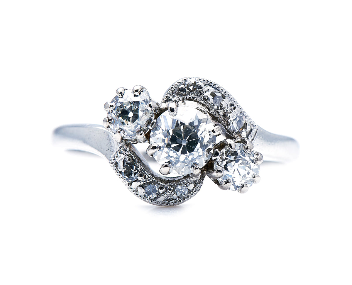 Edwardian, 18ct white gold, diamond twist ring