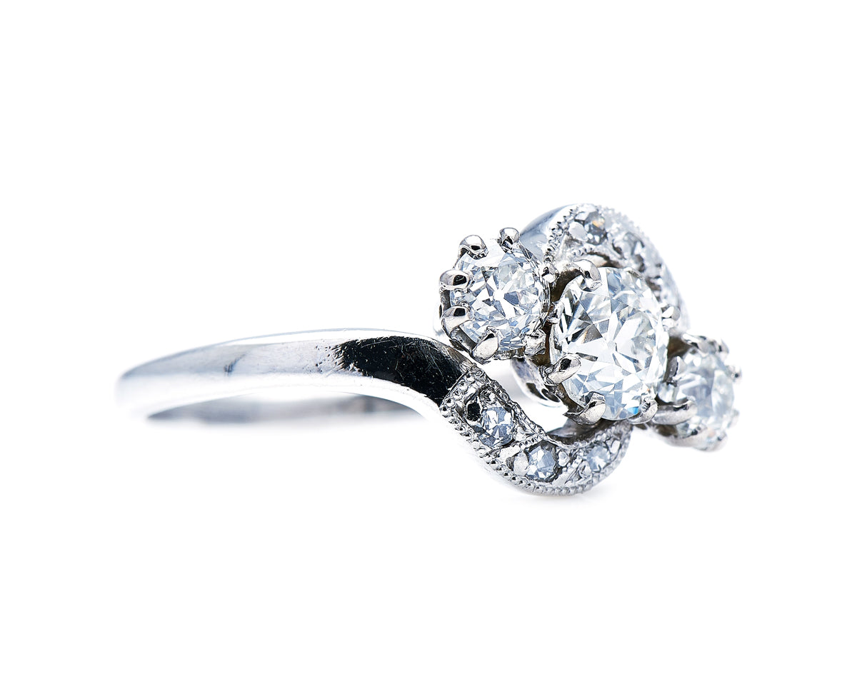 Edwardian, 18ct white gold, diamond twist ring