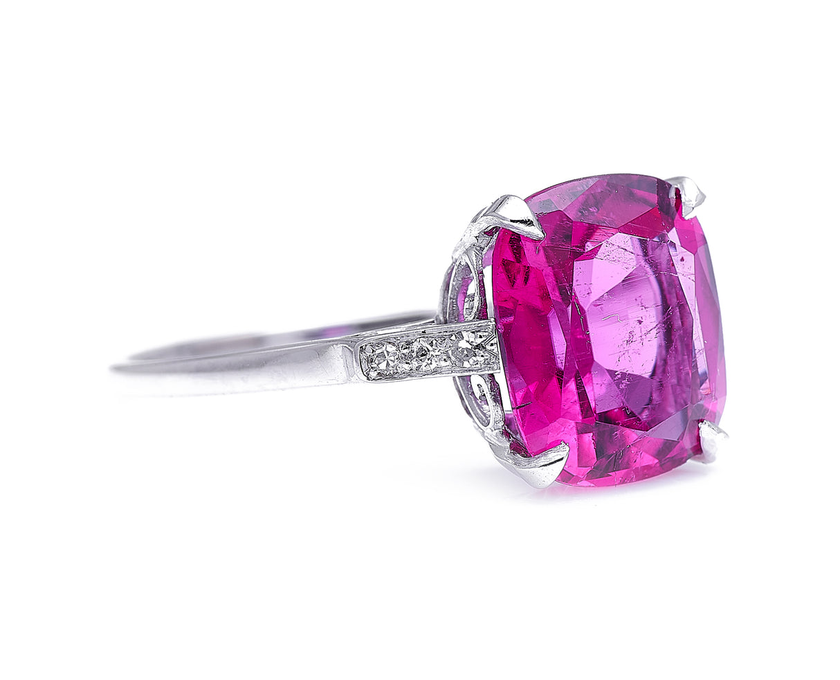 Edwardian, 18ct white gold, pink tourmaline and diamond ring