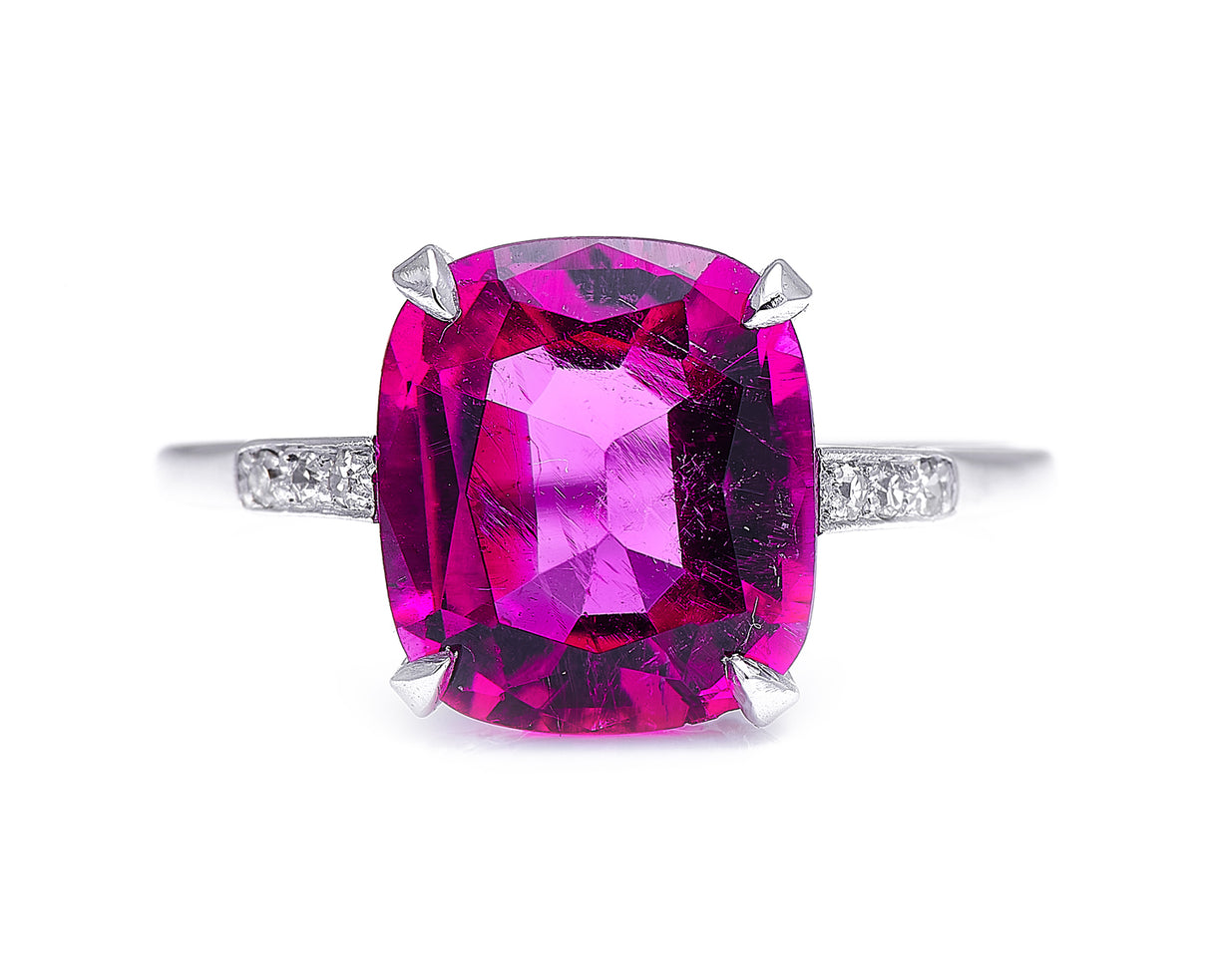 Edwardian, 18ct white gold, pink tourmaline and diamond ring