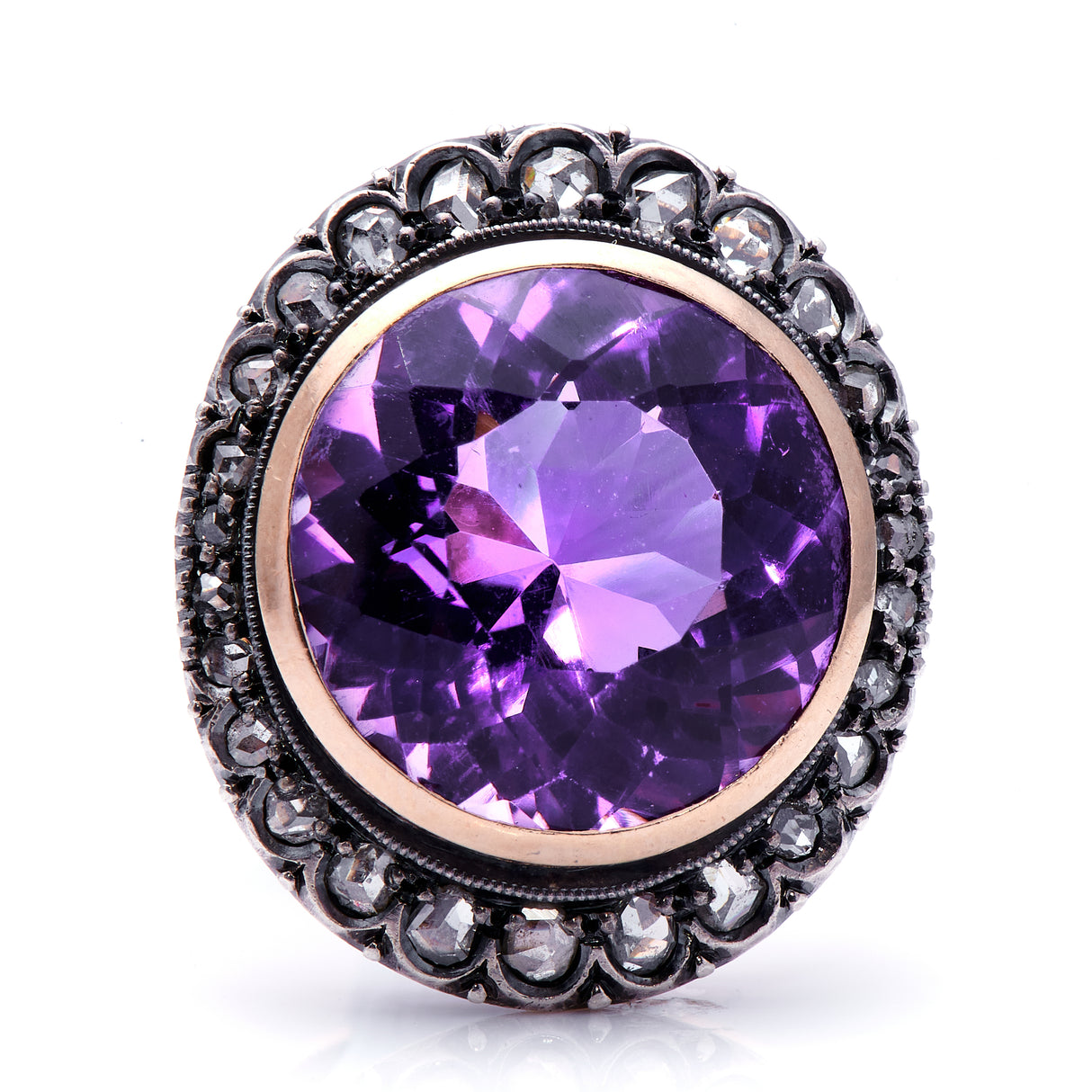 Edwardian, 18ct gold, amethyst and rose-cut diamond ring