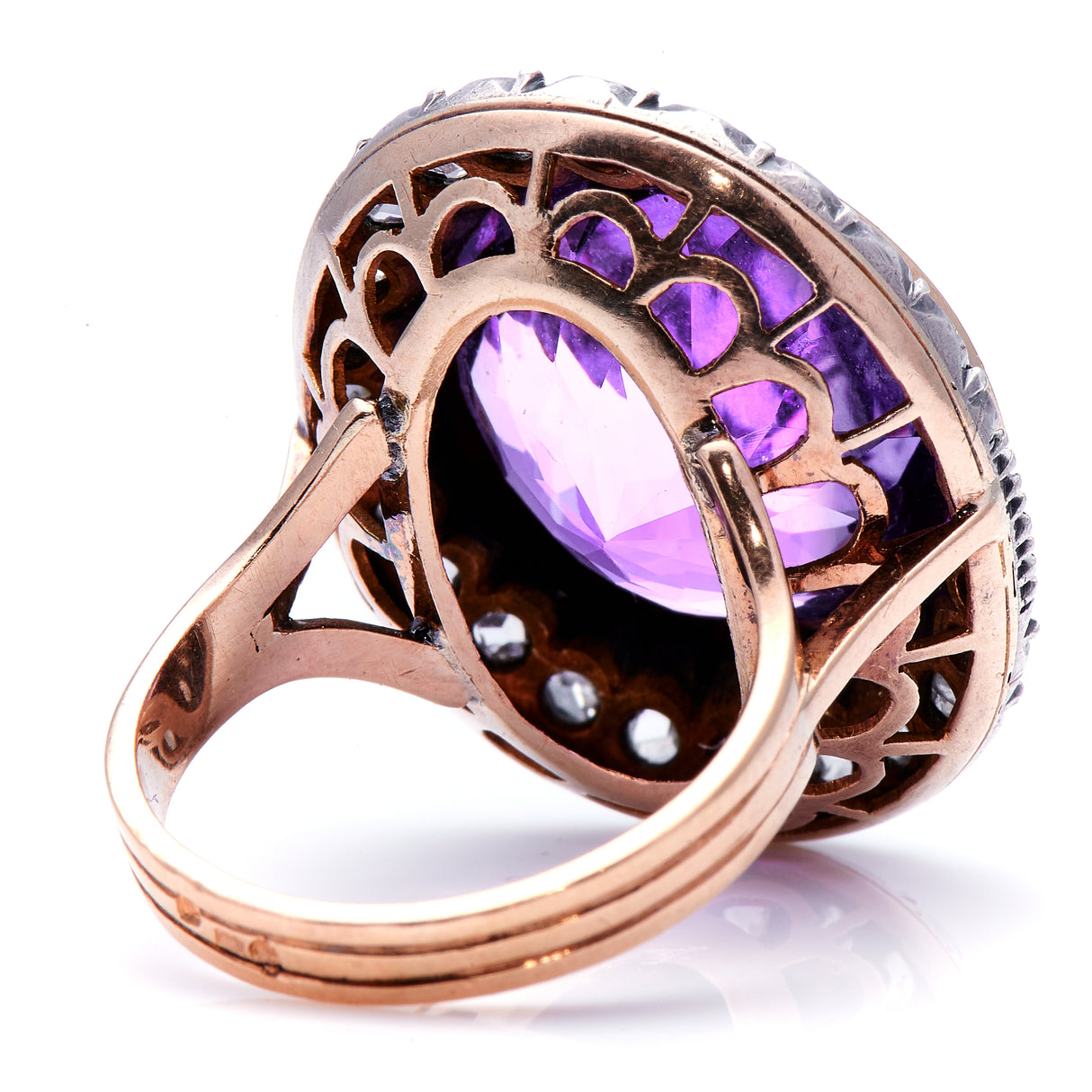 Edwardian, 18ct gold, amethyst and rose-cut diamond ring