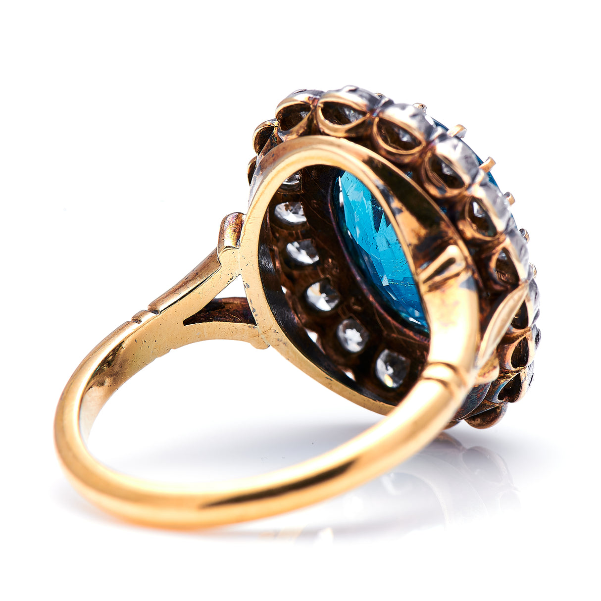 Edwardian, 18ct gold, extraordinary indicolite tourmaline and diamond cluster ring