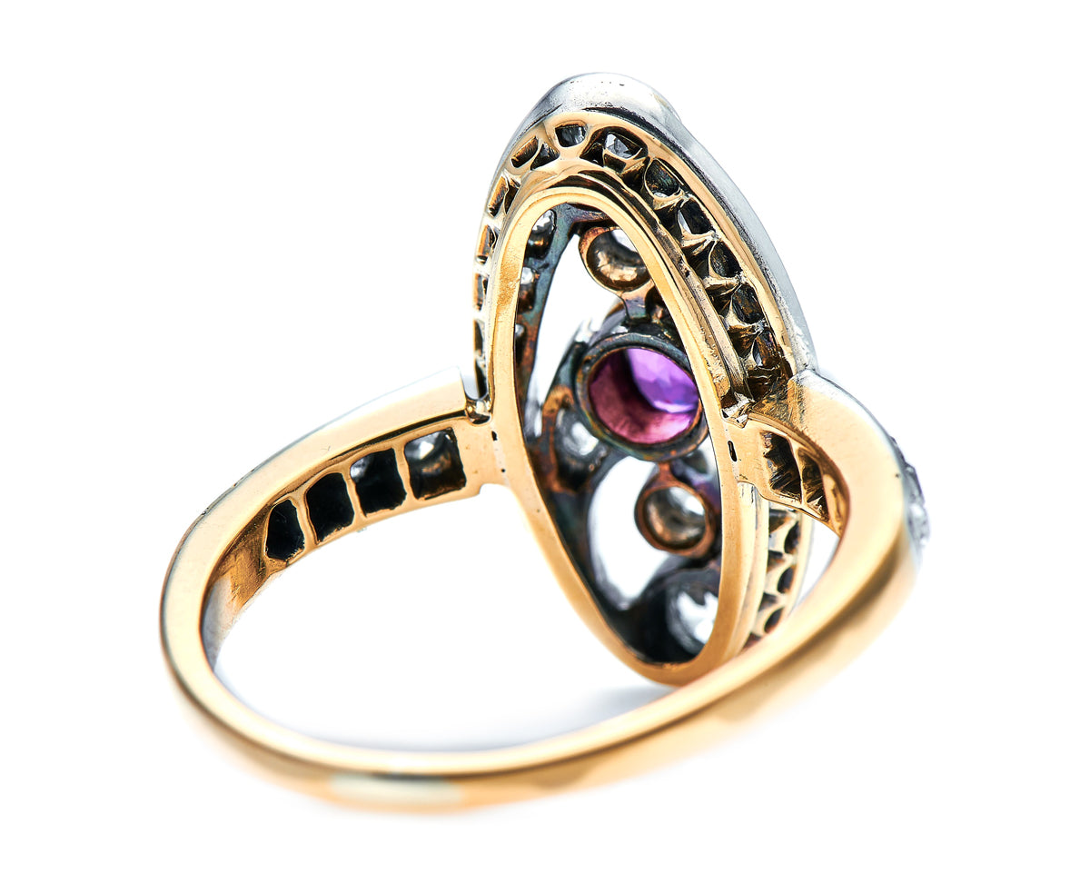 Edwardian, Art Nouveau, 18ct Gold, Ruby and Diamond Ring