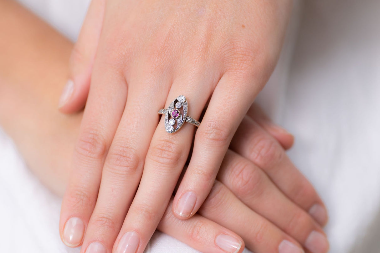 Edwardian, Art Nouveau, 18ct Gold, Ruby and Diamond Ring