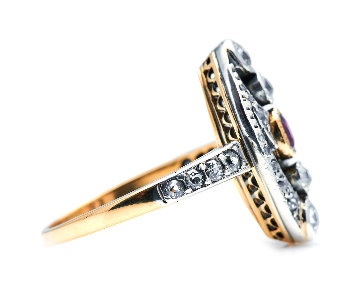 Edwardian, Art Nouveau, 18ct Gold, Ruby and Diamond Ring