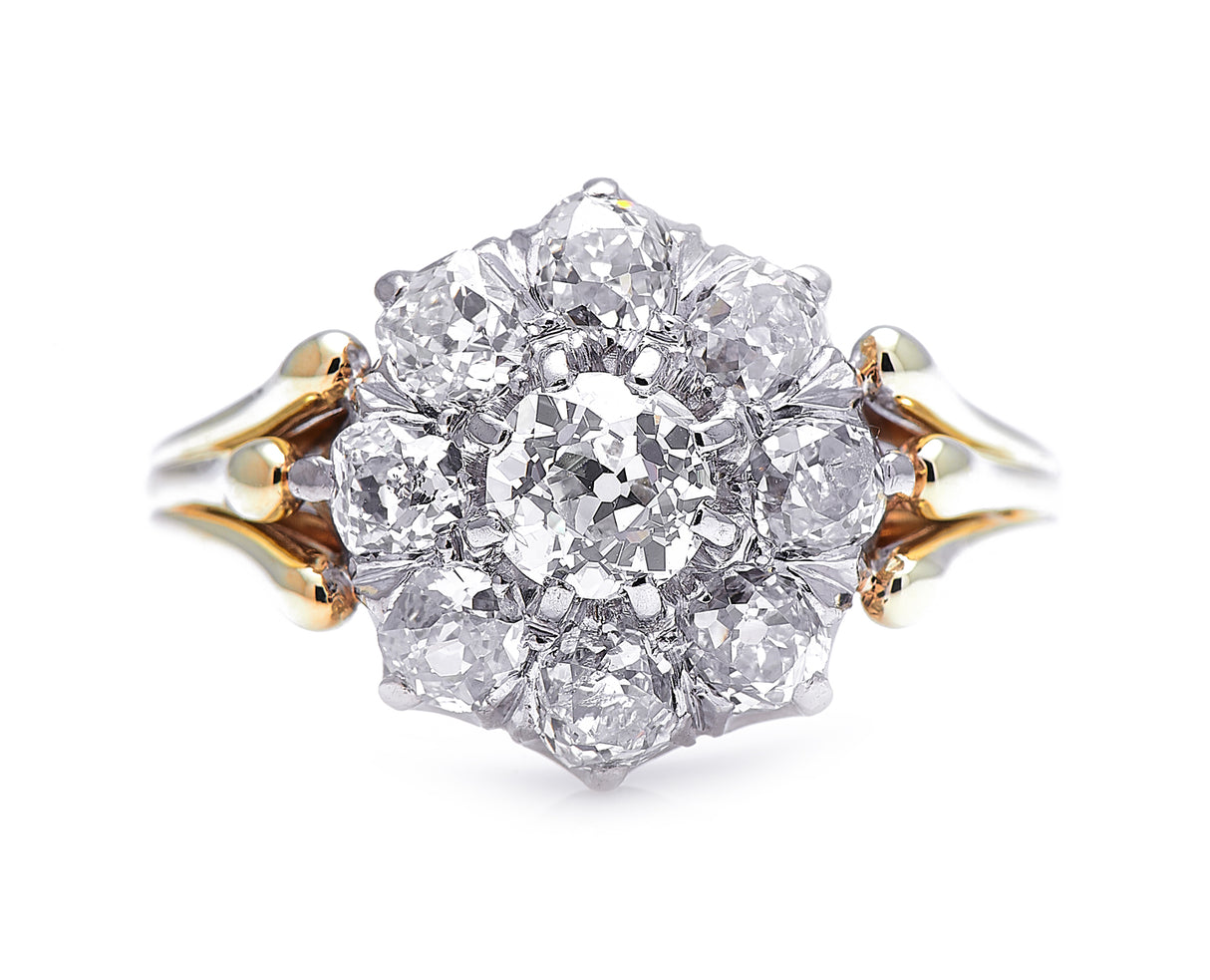 Edwardian, Austrian, 14ct gold, diamond cluster ring