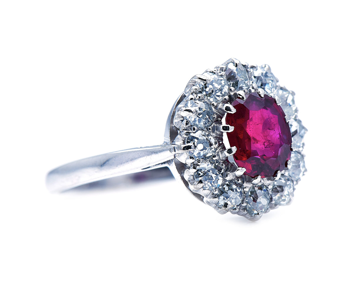 Edwardian, platinum, Burmese ruby and diamond cluster ring