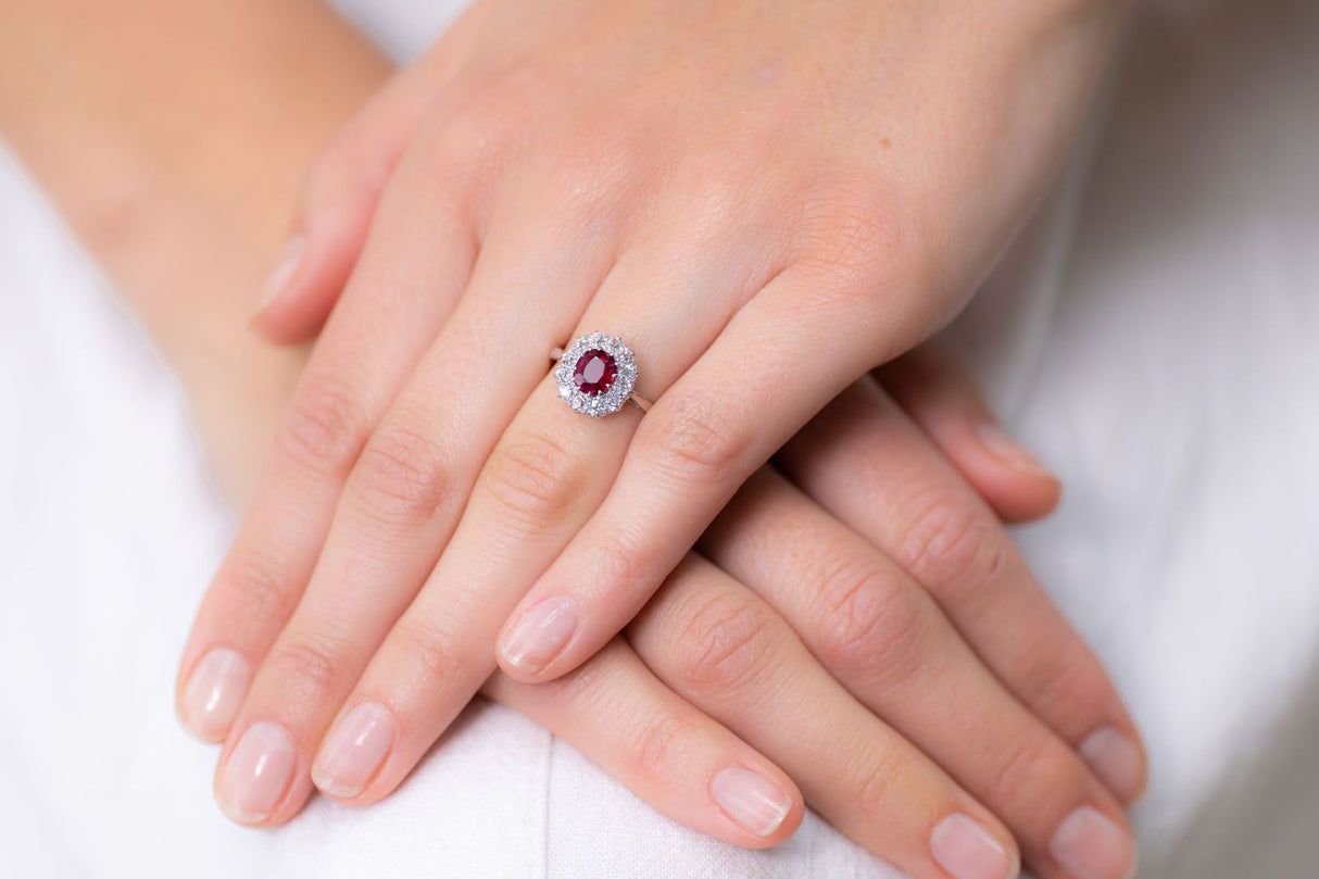 Edwardian, platinum, Burmese ruby and diamond cluster ring