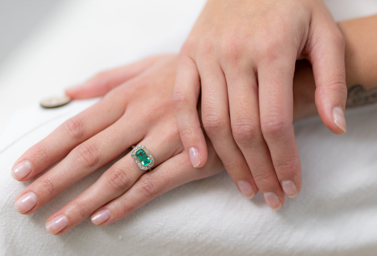Antique, Edwardian Colombian emerald and diamond ring, platinum