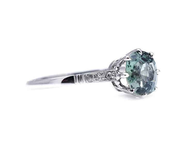 Edwardian, platinum, green sapphire and diamond engagement ring