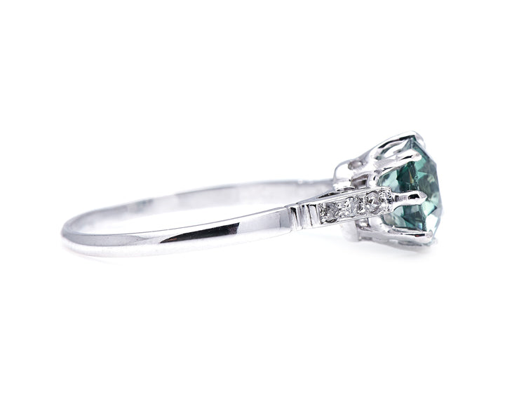 Edwardian, platinum, green sapphire and diamond engagement ring