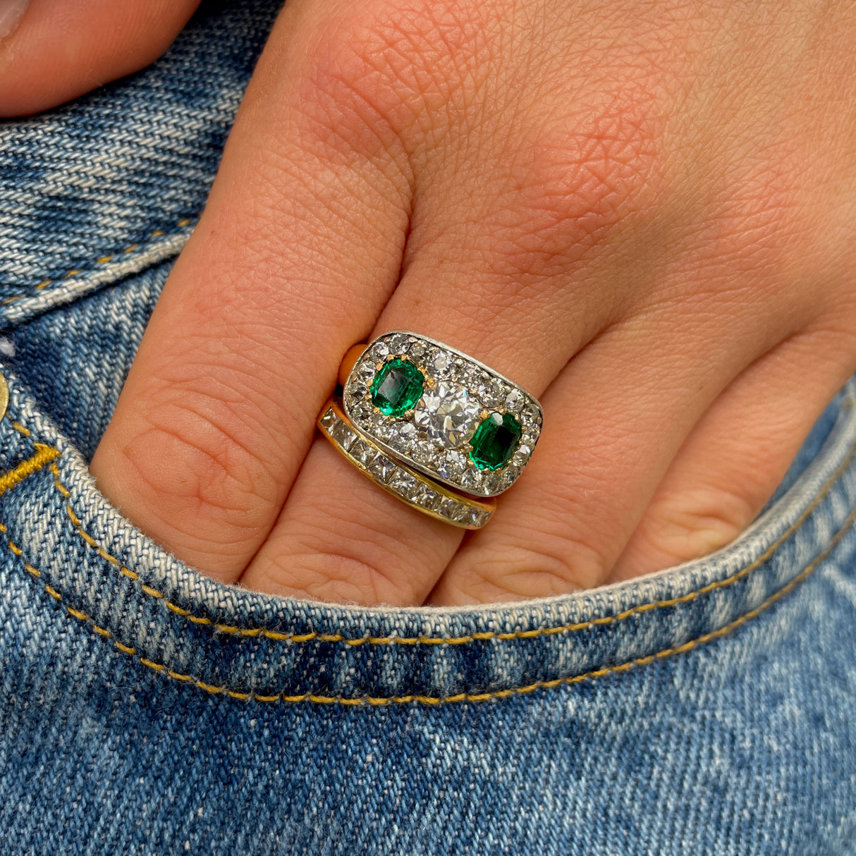 Antique | Victorian, emerald & diamond ring