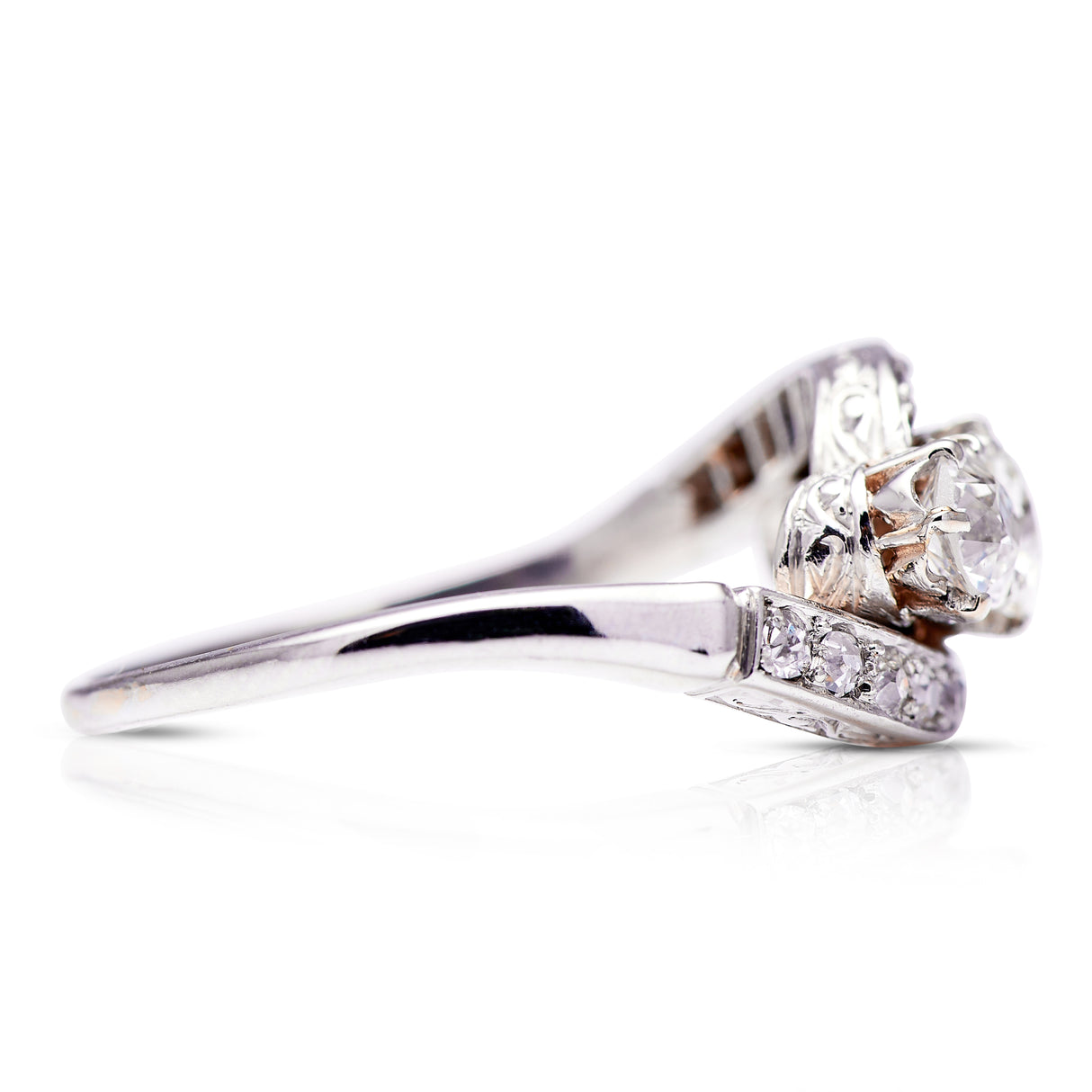 Antique, Edwardian, diamond three stone engagement ring, platinum