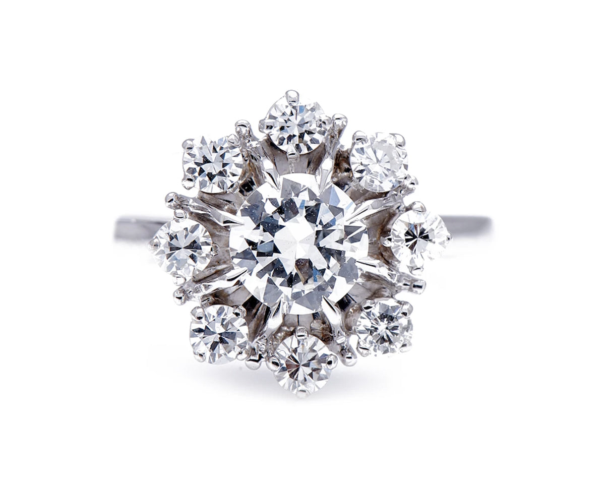 French-1950s-Classic-Cluster-Diamond-White-Gold-Engagement-Ring