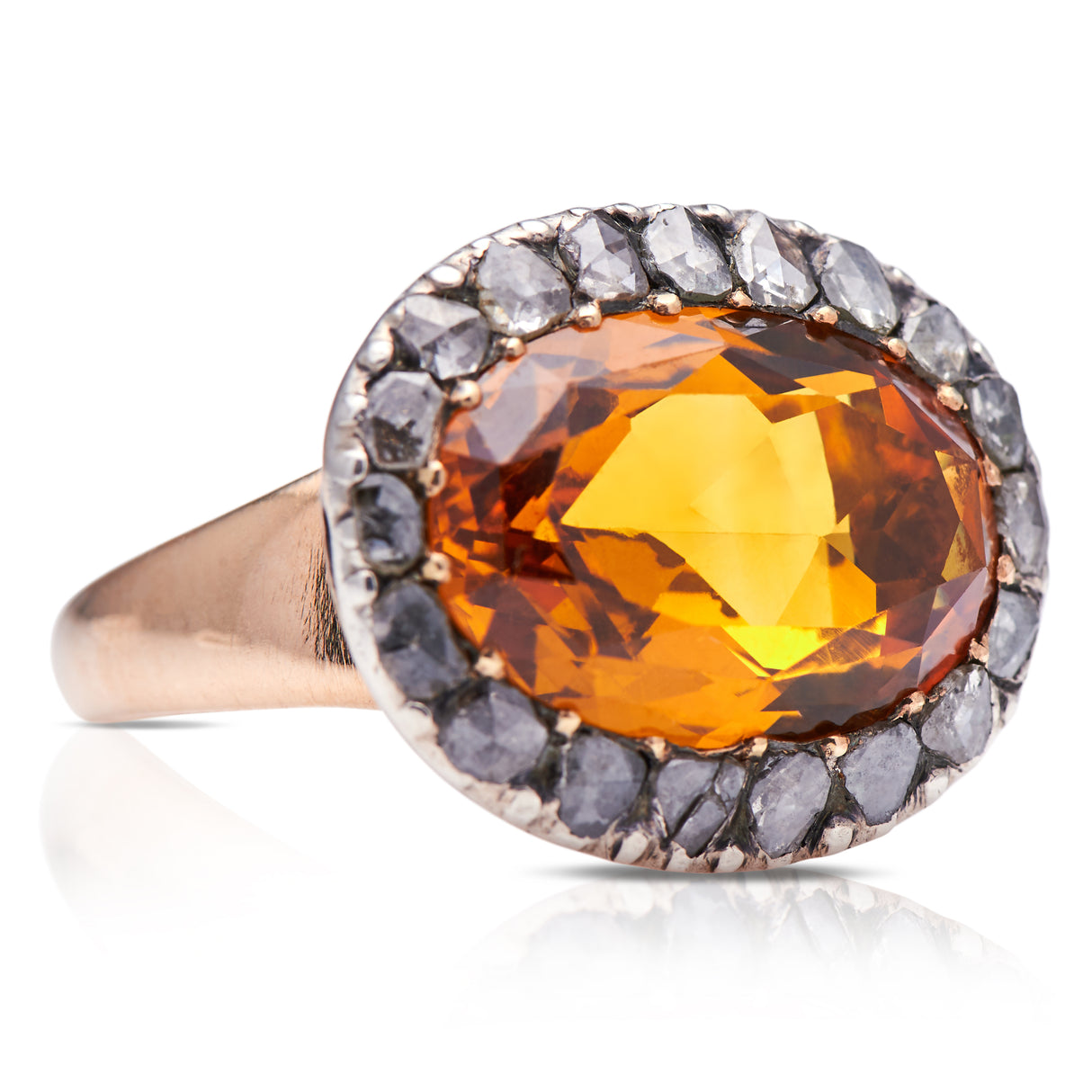19th century, 15ct gold, silver, citrine and diamond ring